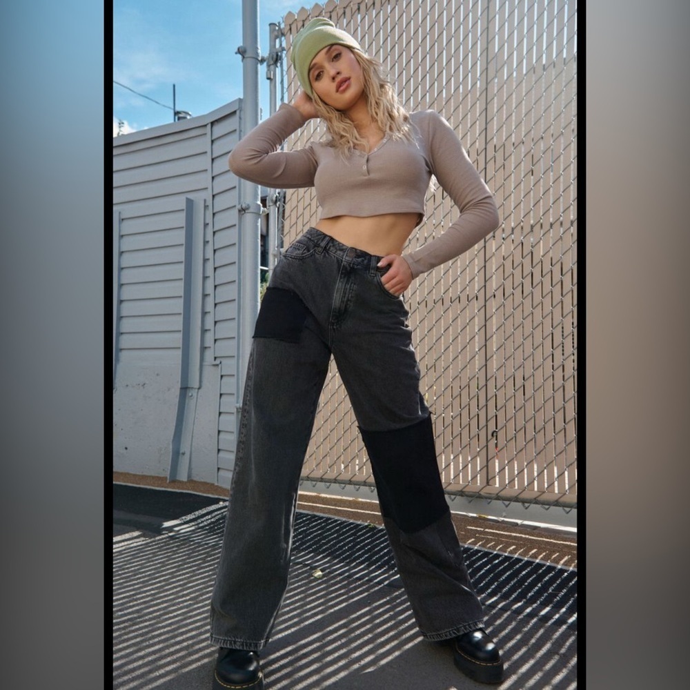 Garage Street Wide Leg Jean - Patchwork Black